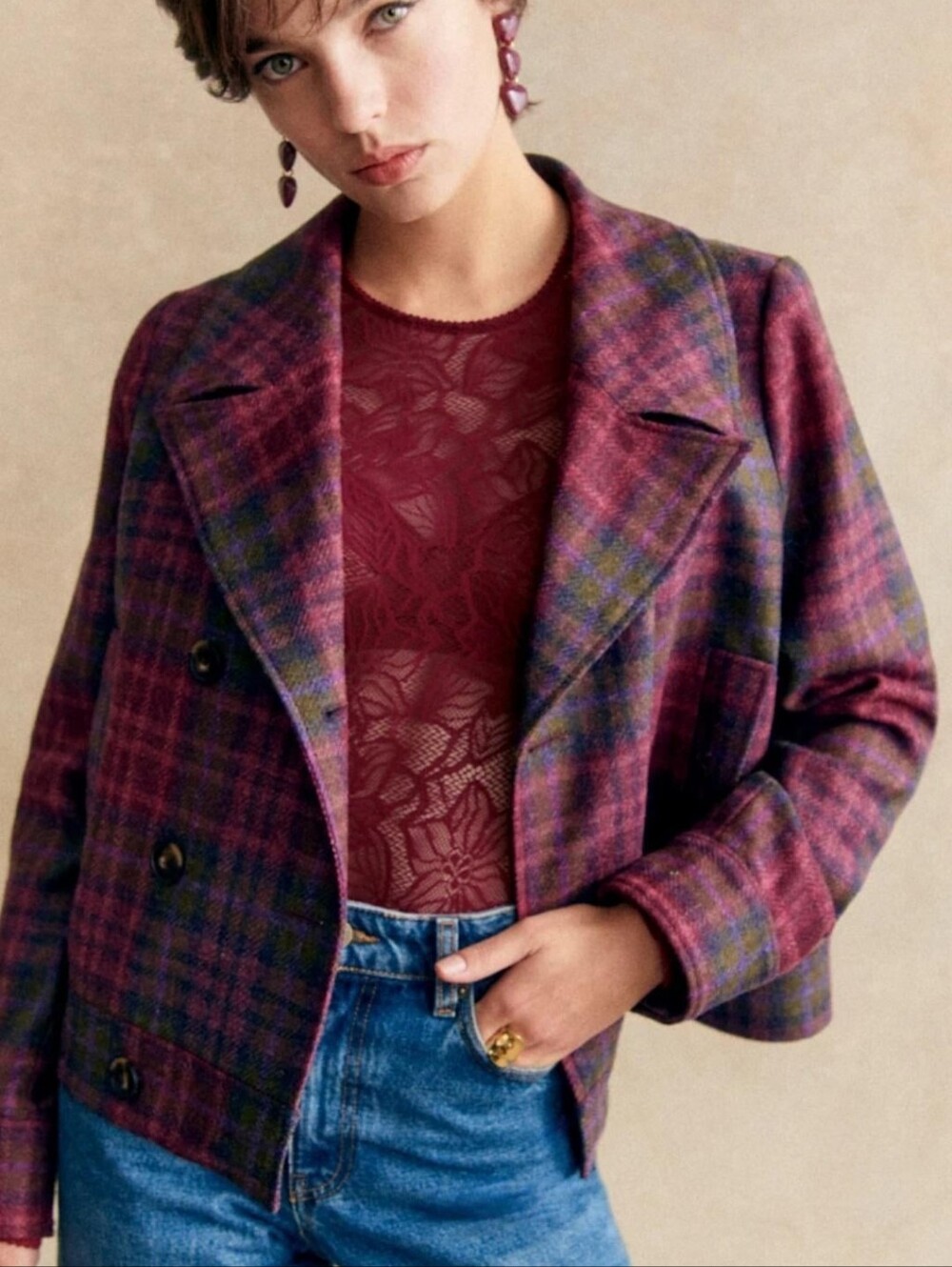 Sezane Witt Jacket in Sunderland Check size 40 NWT